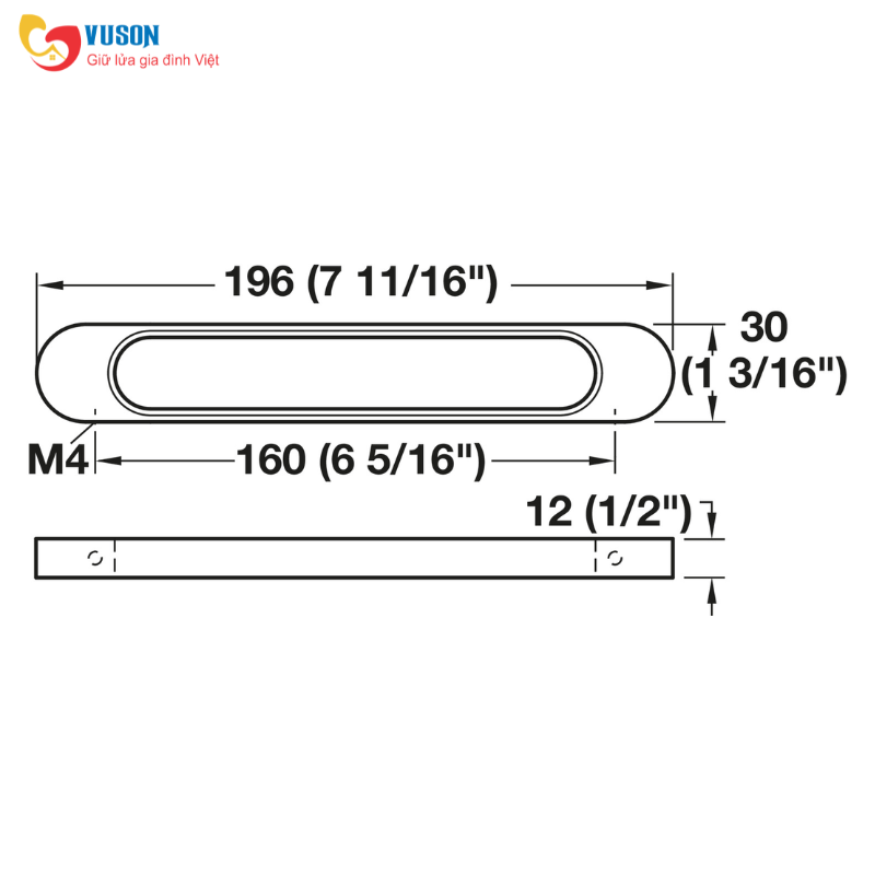 Tay nắm tủ 196x30mm Chrome bóng Hafele Déco H1315 - 110.34.216