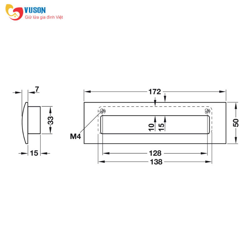 Tay nắm âm chữ nhật Hafele - 151.22.600