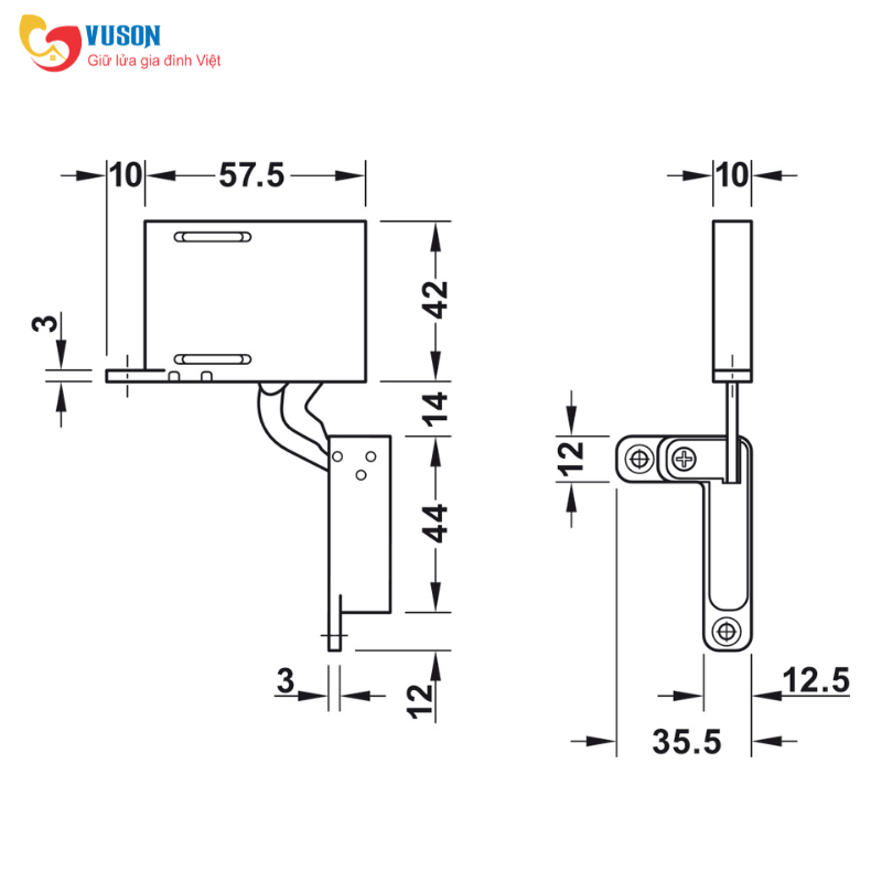 Bản lề âm 3D 103° màu đen Hafele - 342.79.300