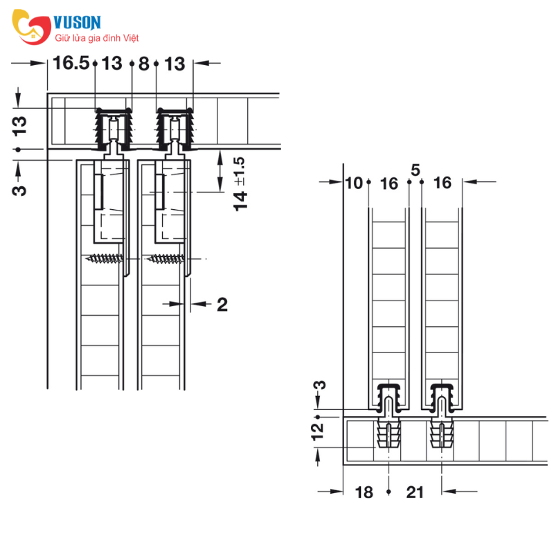 Ray trượt đơn trên Finger Fix 12 kg 2m Hafele - 404.71.902