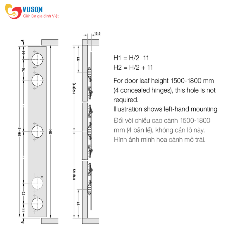Phụ kiện cửa trượt xoay ray Slido F-PARK71 16A 664mm Hafele - 408.25.365