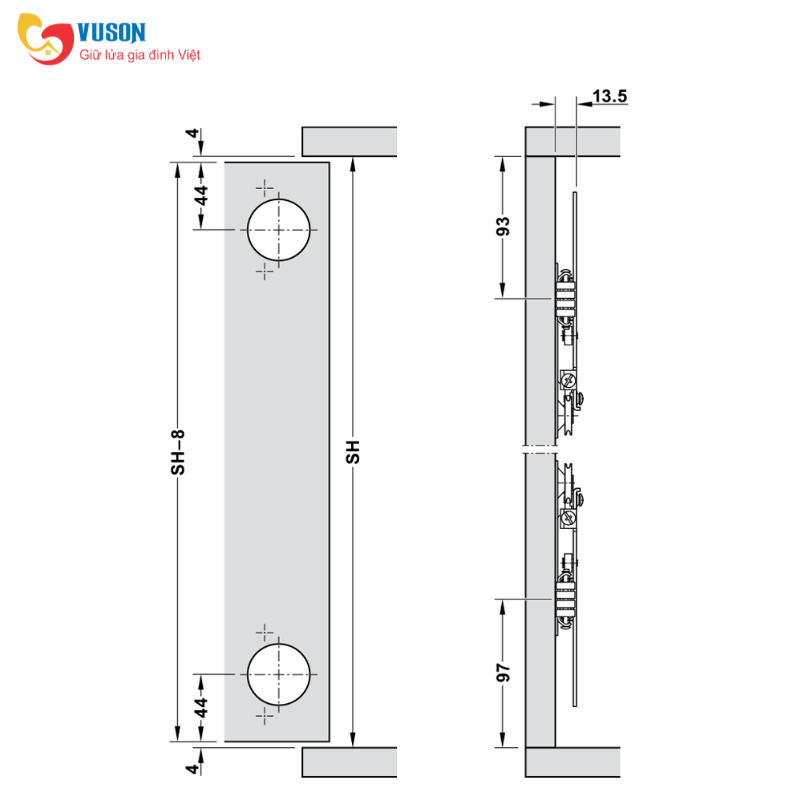 Phụ kiện cửa trượt Slido F-PARK71 16B 408mm Hafele - 408.25.008