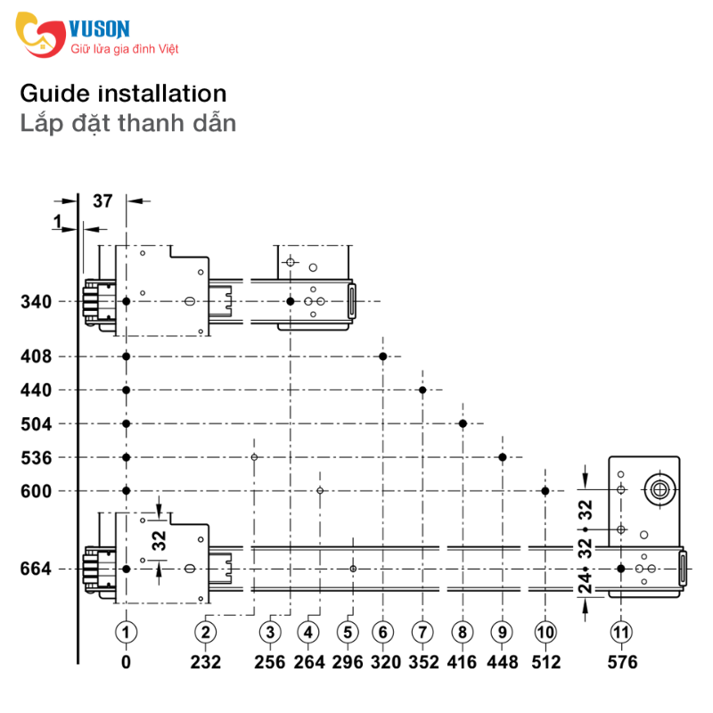 Phụ kiện cửa trượt Slido F-PARK71 16B 408mm Hafele - 408.25.008