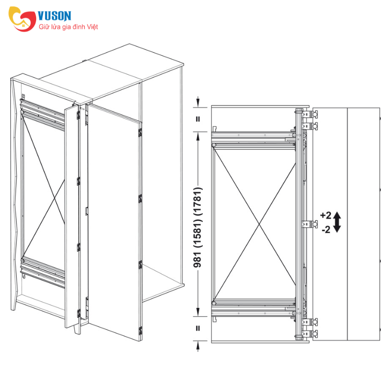 Bộ cửa trượt xoay bằng gỗ Slido F-Park72 60B Hafele - 408.45.012