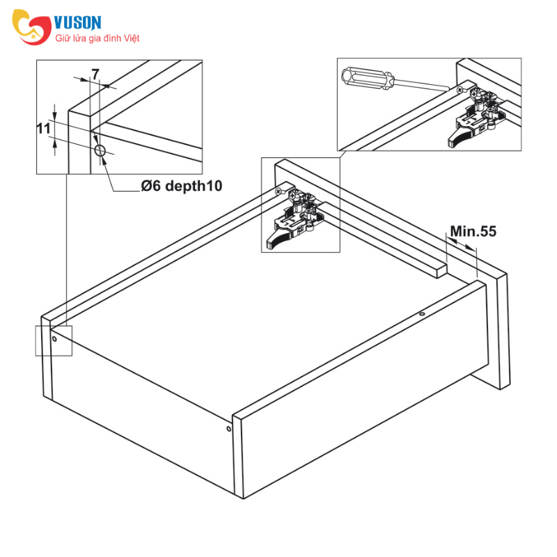 Ray trượt âm Matrix UM 50kg 450mm giảm chấn Hafele - 433.32.134