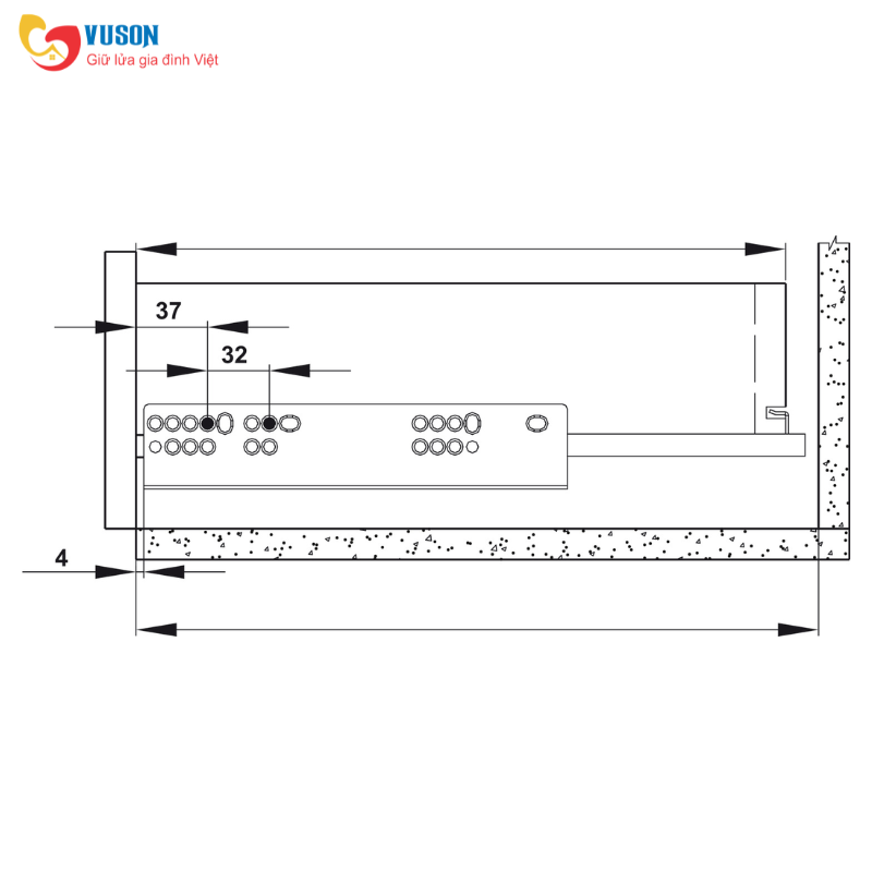 Ray trượt âm Matrix UM 50kg 450mm giảm chấn Hafele - 433.32.134