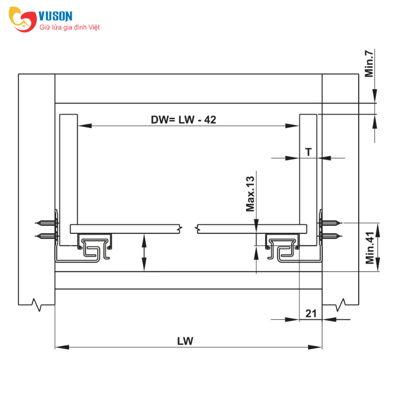 Ray trượt âm EPC Evo 50kg 500mm giảm chấn nhấn mở Hafele - 433.32.155