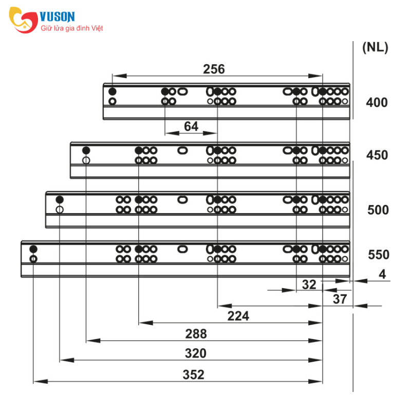Ray trượt âm EPC Evo 50kg 500mm giảm chấn nhấn mở Hafele - 433.32.155