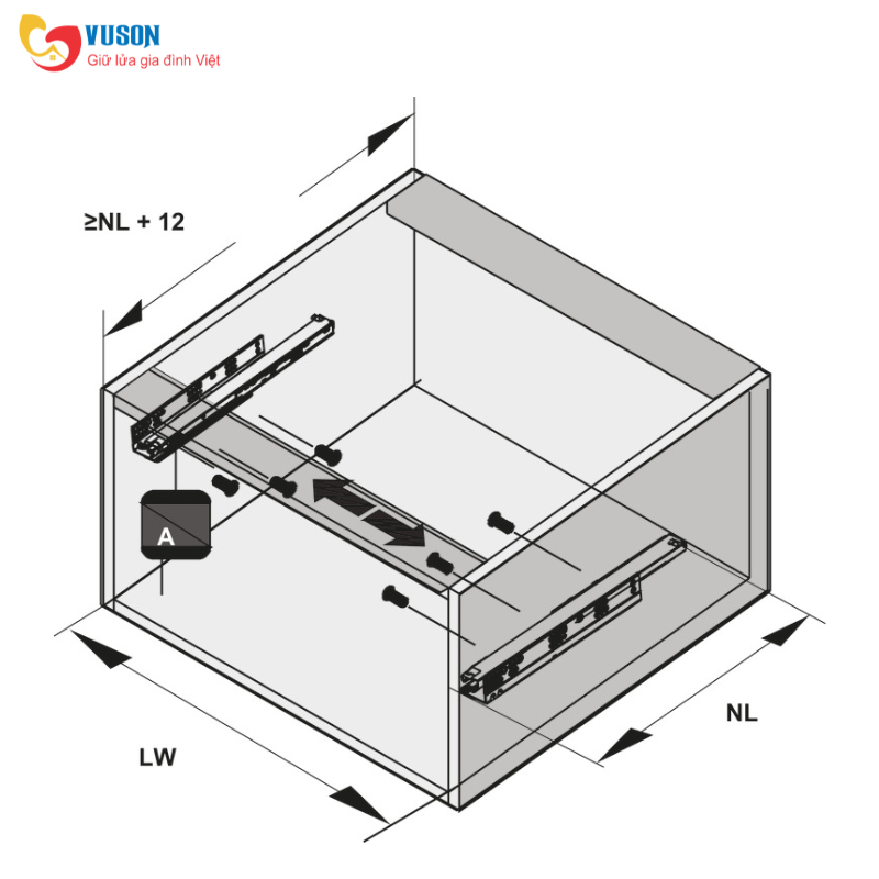 Ray trượt âm EPC Evo 50kg 500mm giảm chấn nhấn mở Hafele - 433.32.155
