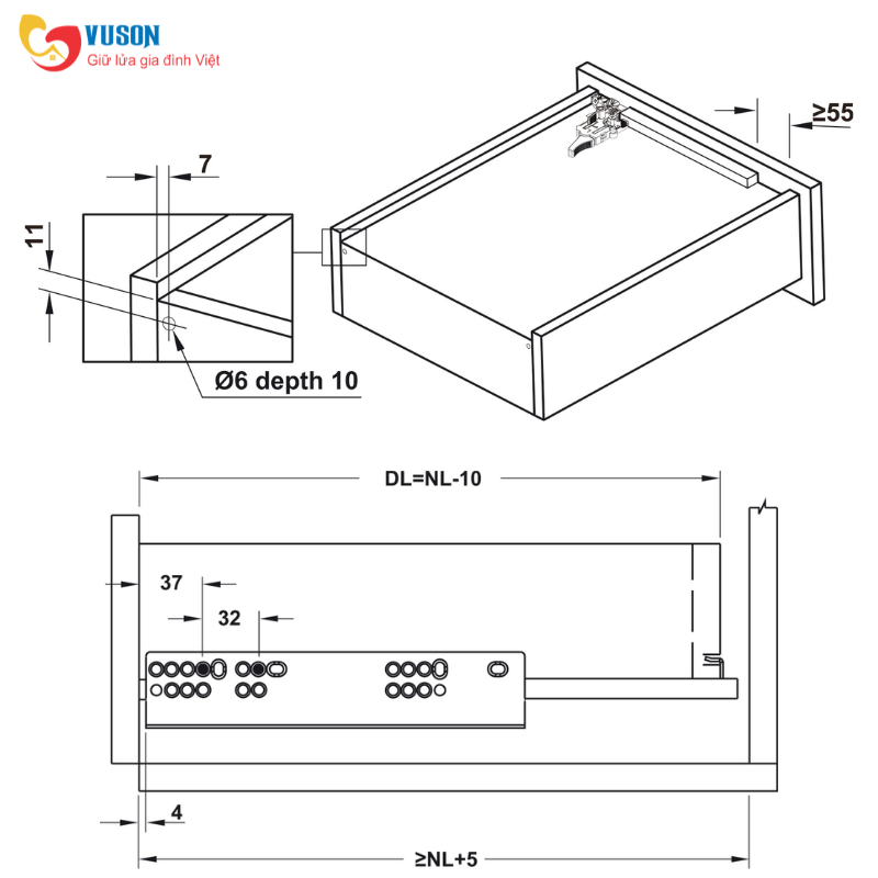 Ray trượt âm EPC Evo 30kg 450mm nhấn mở Hafele - 433.32.174