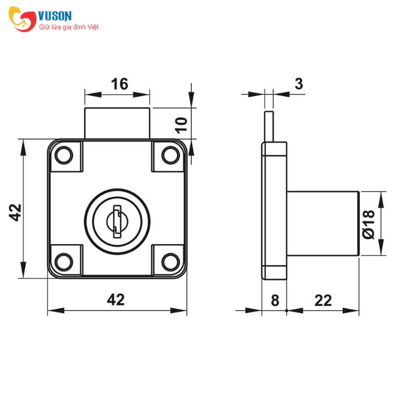 Bộ khoá tủ vuông DIY Hafele - 482.01.110