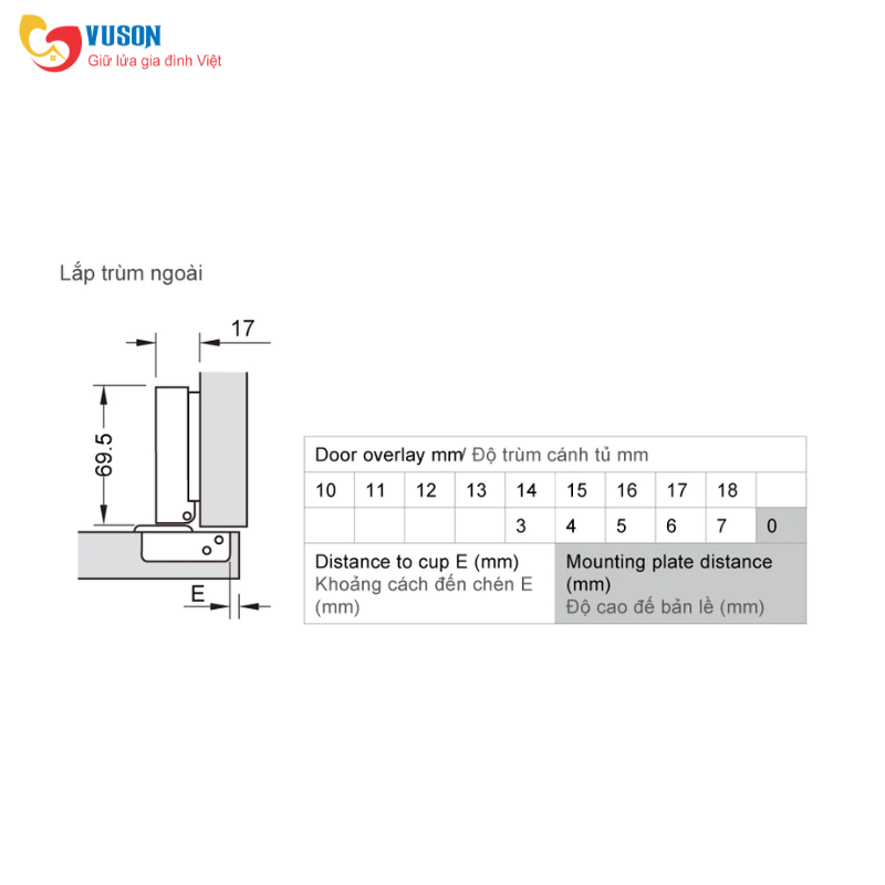 Bản lề trượt trùm ngoài giảm chấn Metalla A DIY 110º Hafele - 493.03.021