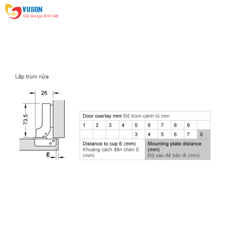 Bản lề gài trùm nửa giảm chấn Metalla SM DIY 110º Hafele - 493.03.022