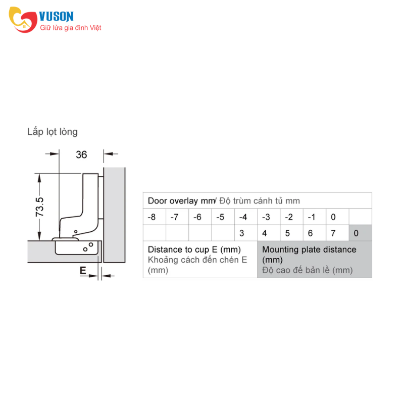 Bản lề gài lọt lòng giảm chấn Metalla SM DIY 110º Hafele - 493.03.023