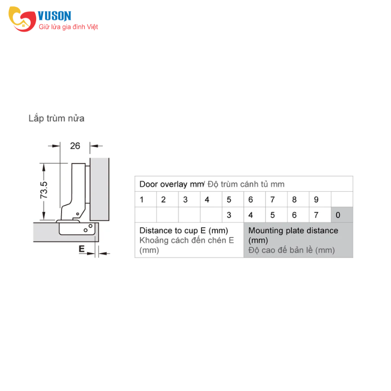 Bản lề trượt trùm nửa giảm chấn Metalla A DIY 110º Hafele - 493.03.024