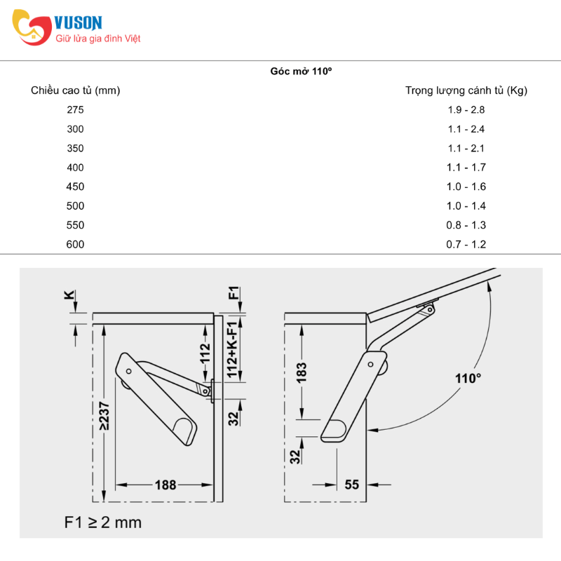Tay nâng đơn Free Flap H1.5 D màu xám bên phải Hafele - 493.05.346