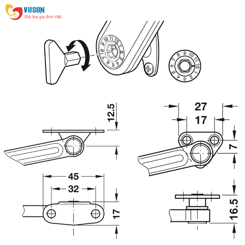 Tay nâng đơn Free Flap H1.5 D màu xám bên phải Hafele - 493.05.346