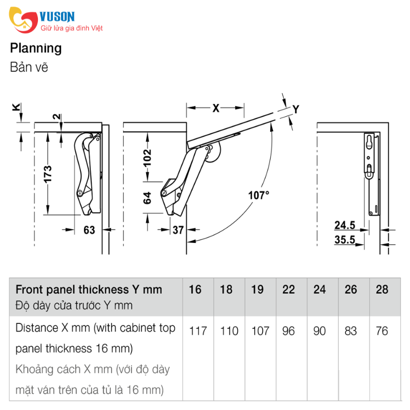 Tay nâng Free Space 1.11 E đen Hafele - 493.05.923