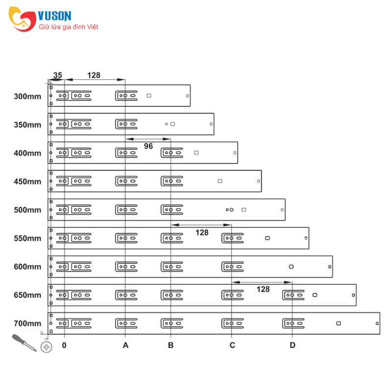 Ray bi có giảm chấn màu đen 450mm Hafele - 494.02.074
