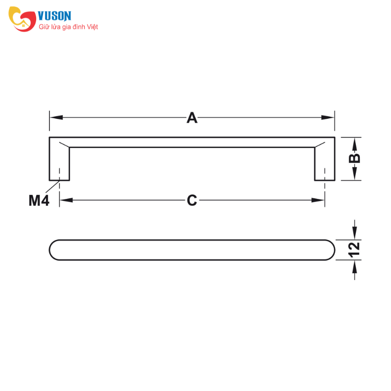 Tay nắm tủ 204x26mm Hafele - 106.69.423