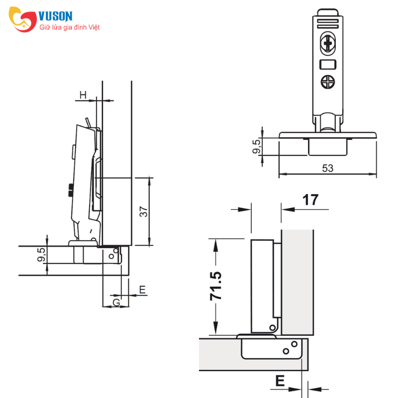 Bản lề gài Mini trùm ngoài Metalla SM 95º Hafele - 311.04.440