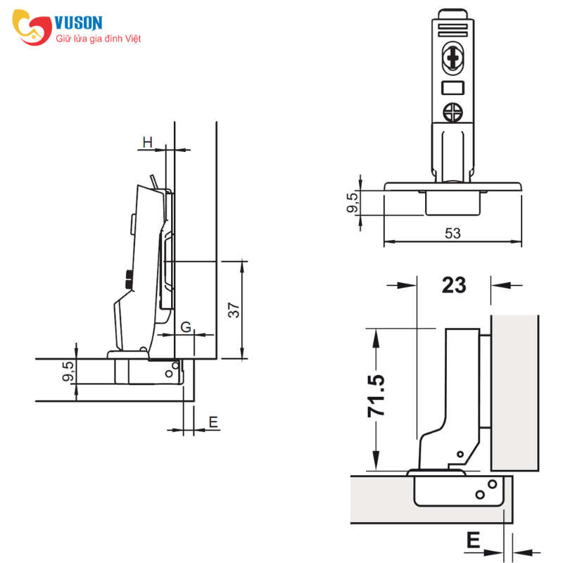 Bản lề gài Mini trùm nửa Metalla SM 95º Hafele - 311.04.441