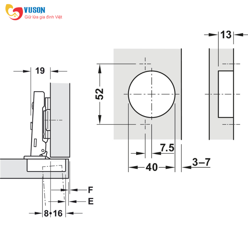 Bản lề trùm ngoài Metalla 310 A/SM 95° cửa gỗ Hafele - 311.81.504