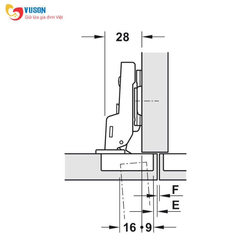 Bản lề trùm nửa Metalla 310 A/SM 95° cửa gỗ Hafele - 311.81.505