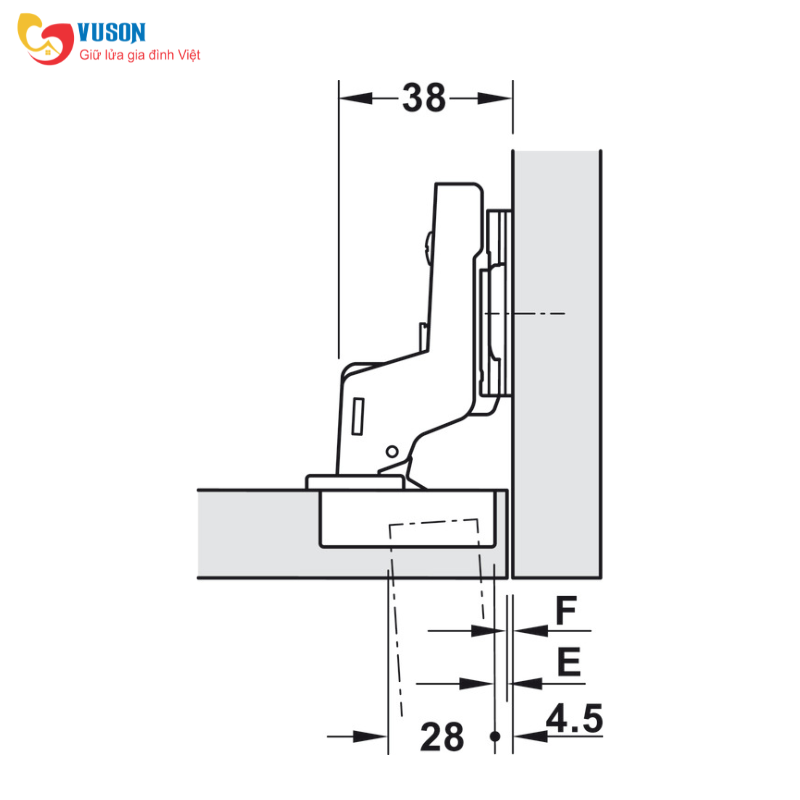 Bản lề lọt lòng Metalla 310 A/SM 95° cửa gỗ Hafele - 311.81.506