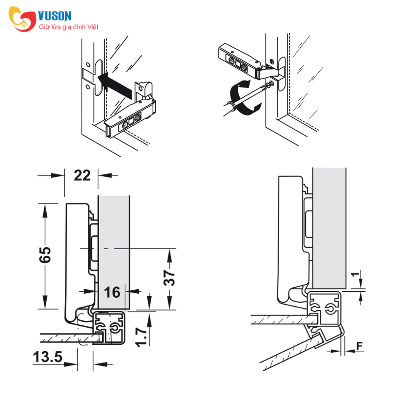 Bản lề trùm ngoài Metalla SM 110° cho khung nhôm Hafele - 315.26.700