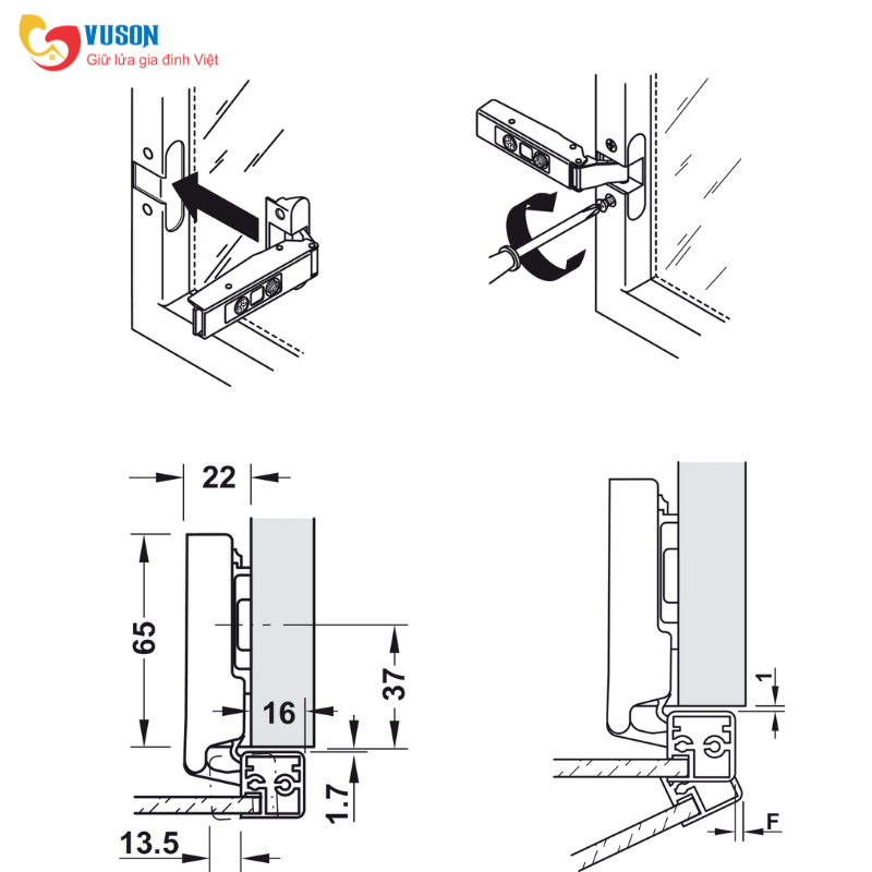 Bản lề trùm ngoài Metalla SM 110° đen cho khung nhôm Hafele - 315.26.710