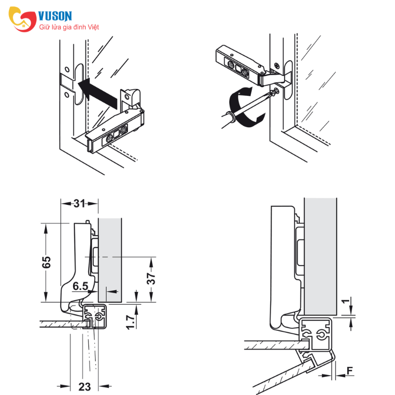Bản lề trùm nửa Metalla SM 110° đen cho khung nhôm Hafele - 315.26.711
