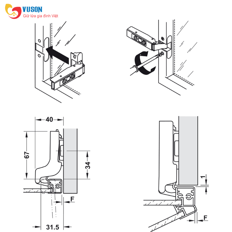 Bản lề lọt lòng Metalla SM 110° đen cho khung nhôm Hafele - 315.26.712