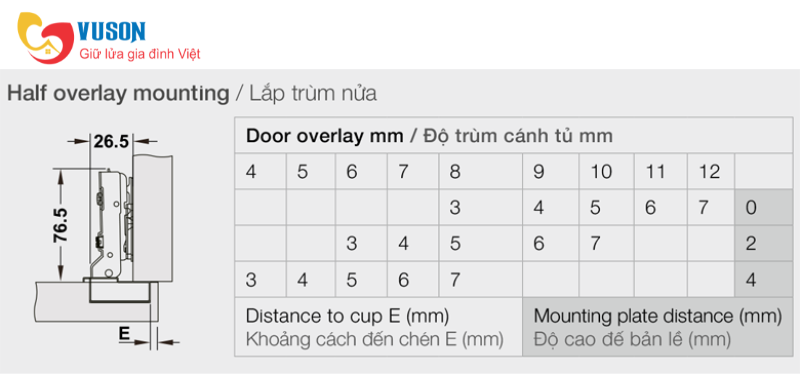 Bản lề trùm nửa Metalla SM 98° giảm chấn Hafele - 334.15.000