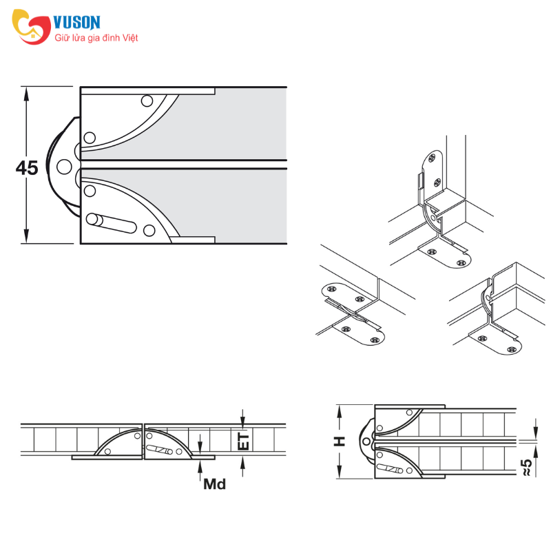 Bản lề bàn xếp cho mặt bàn dày 25mm Hafele - 341.30.546