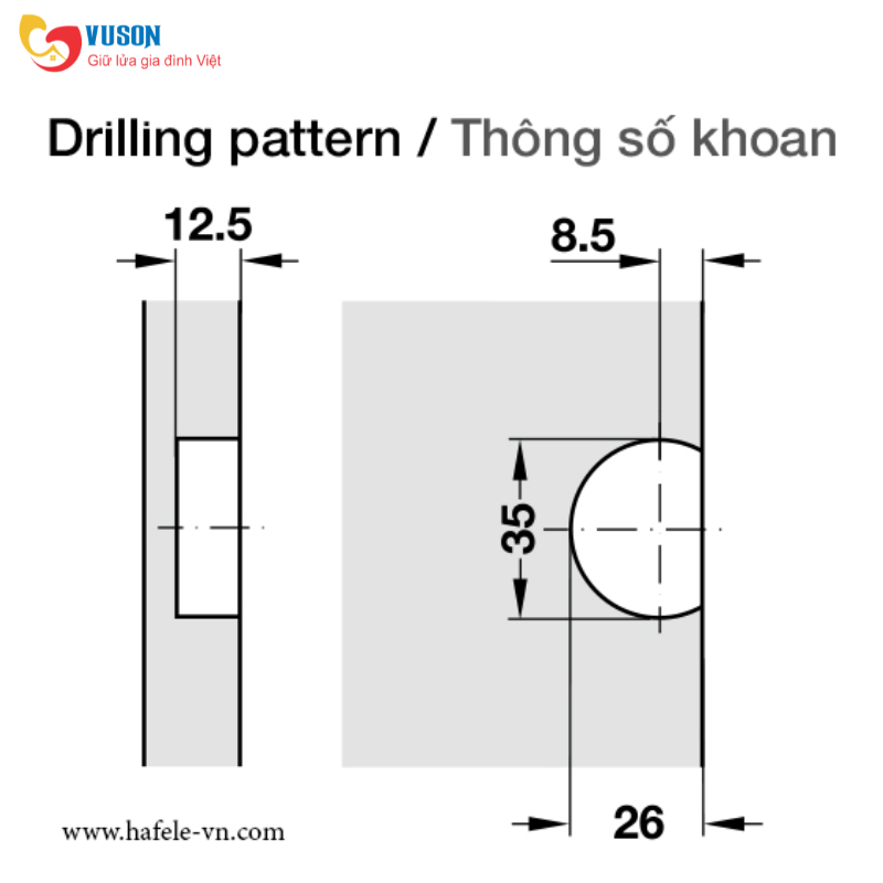 Bản lề cho tay nâng gỗ 90° Hafele - 342.66.730