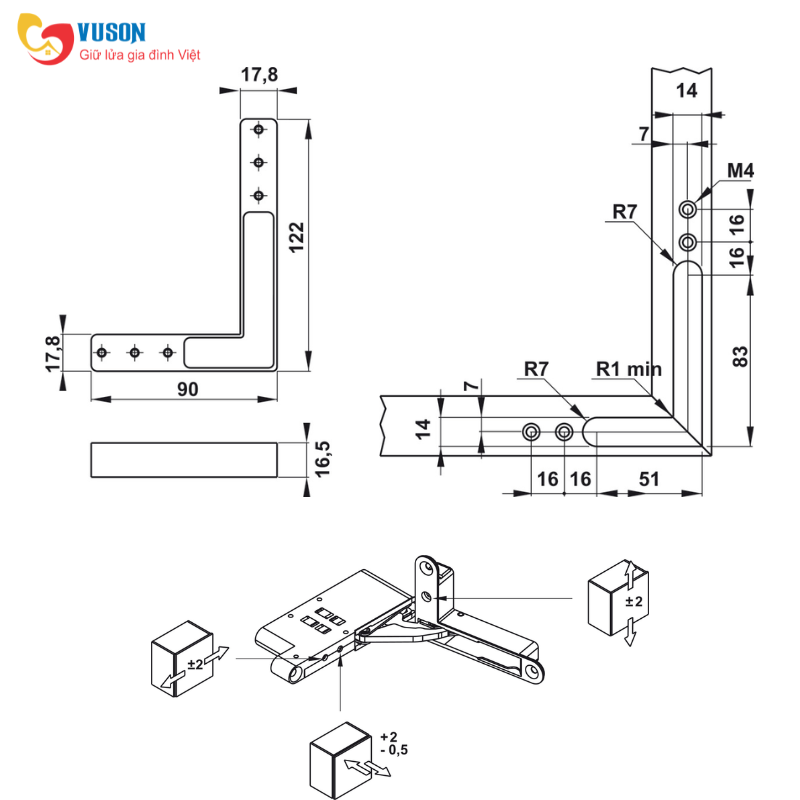 Bản lề âm 3 chiều cho cửa tủ 30kg Hafele - 342.79.780