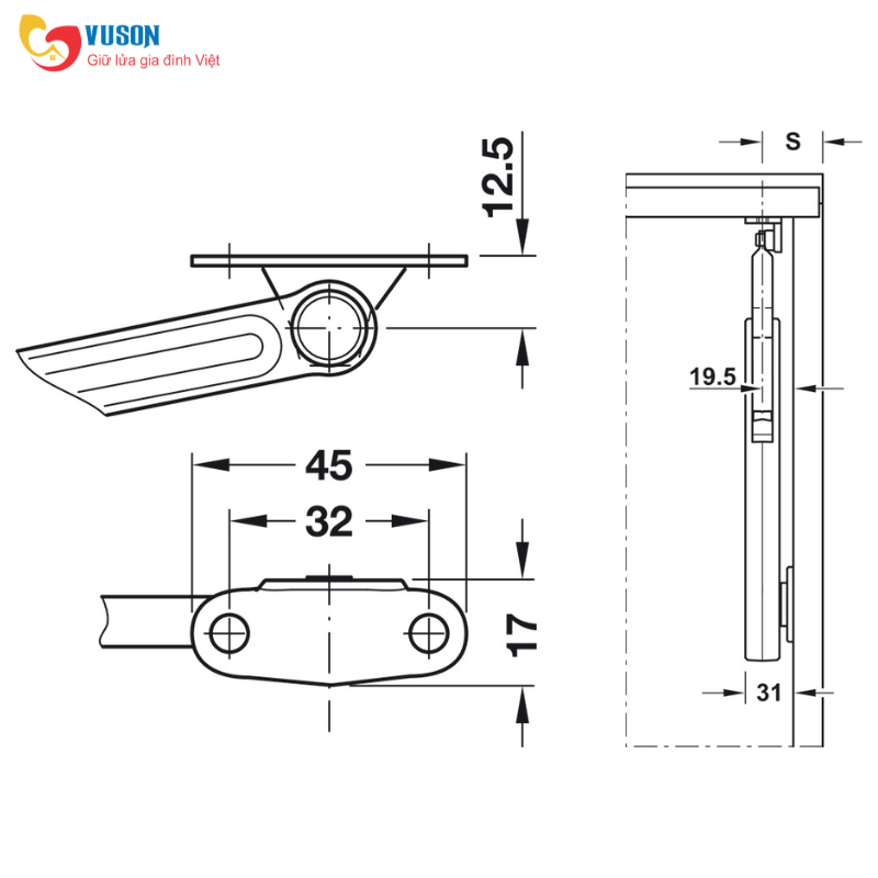 Tay nâng FREE FLAP H 1.5 D SM TRẮNG R Hafele - 372.39.830