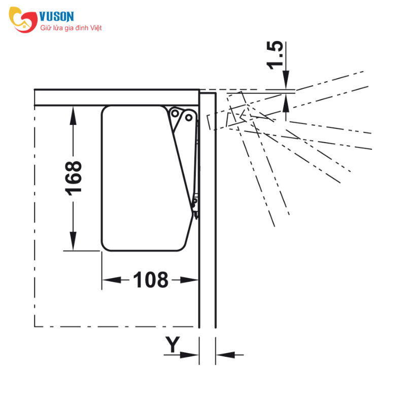 Tay nâng Free Flap 1.7 A Hafele - 372.91.406