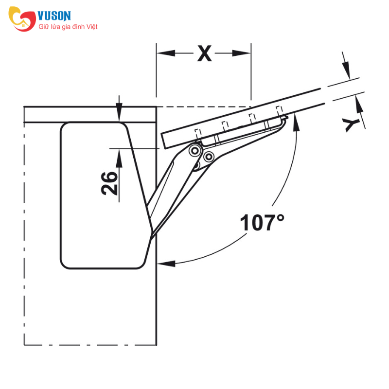 Tay nâng Free Flap 1.7 A Hafele - 372.91.406