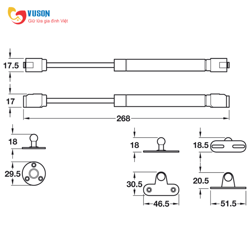Pittong Đẩy Cánh Tủ 60N Hafele 373.82.906