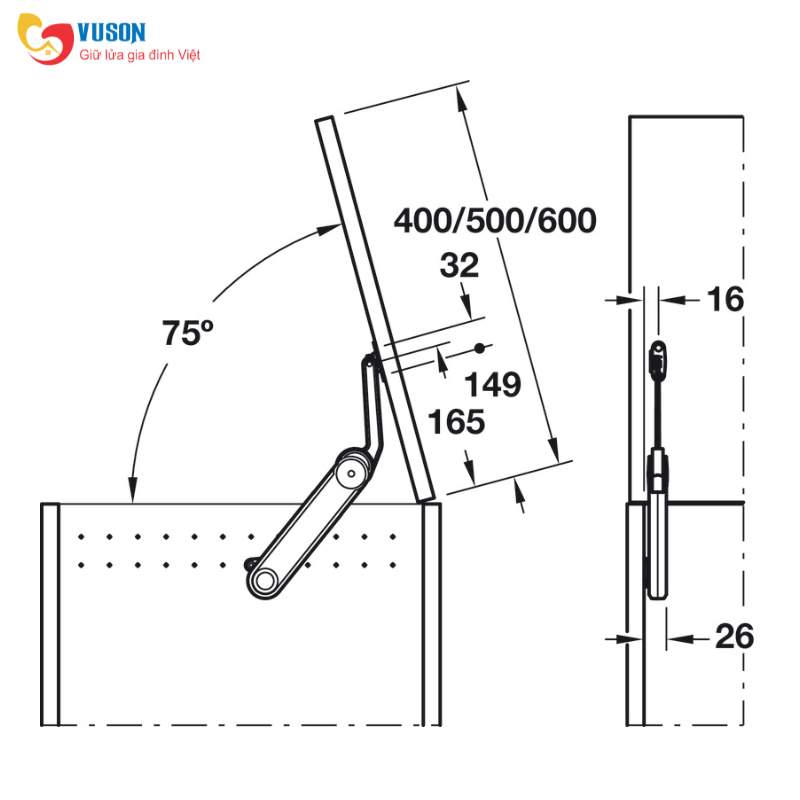 Tay nâng Maxi up H 3675H Hafele - 373.85.702