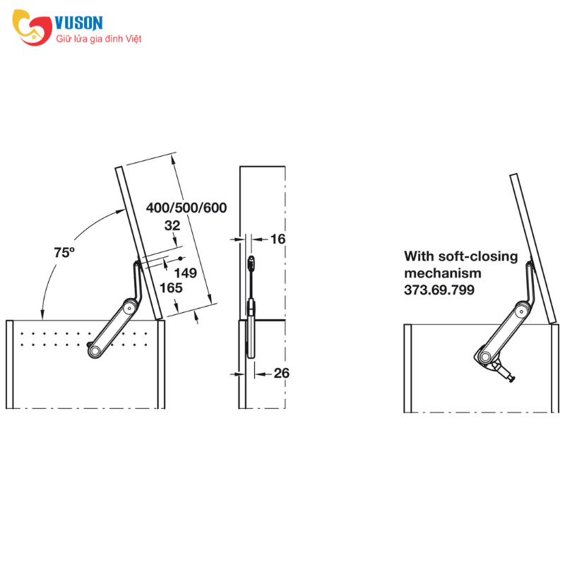 Tay nâng Maxi up H 3675H Hafele - 373.85.702
