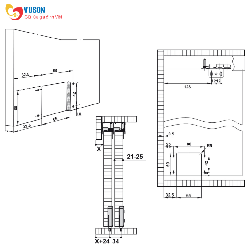 Bộ phụ kiện cửa lùa 2 cánh 22-25mm Hafele Slido Classic 50 IF - 401.30.001