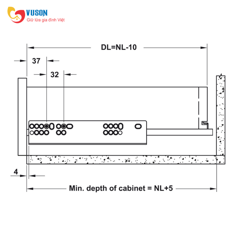 Ray Âm EPC EVO Mở 3/4 Giảm Chấn 270mm Hafele 433.32.500