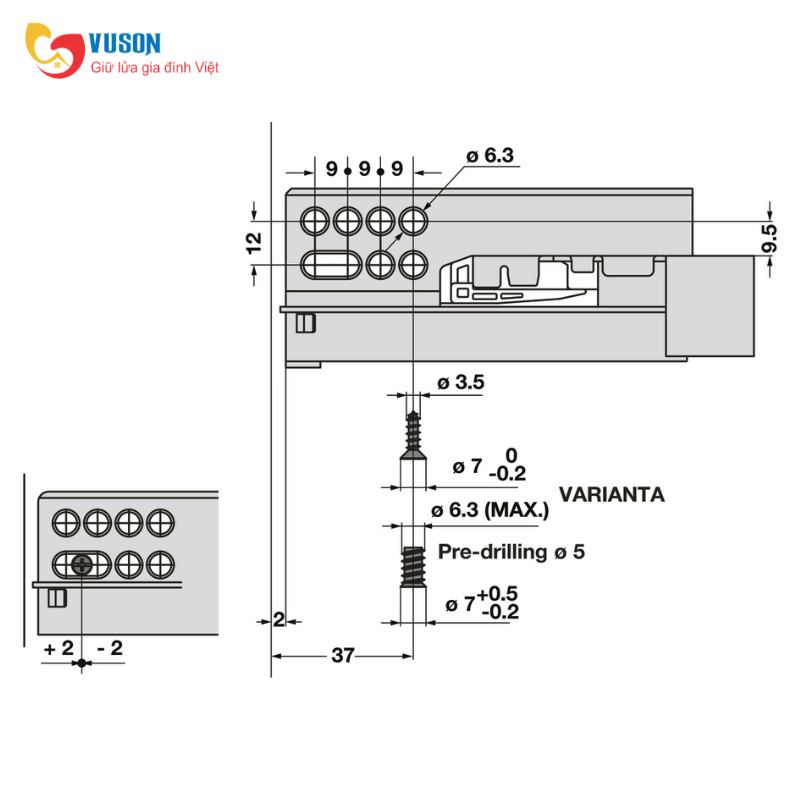 Ray Âm EPC EVO Mở 3/4 Giảm Chấn 270mm Hafele 433.32.500