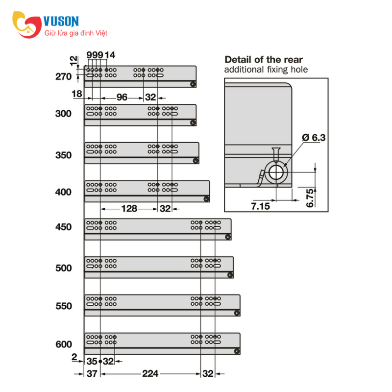 Ray Âm EPC EVO Mở 3/4 Giảm Chấn 270mm Hafele 433.32.500