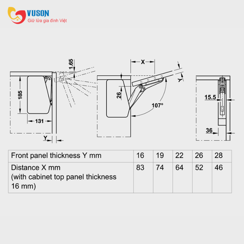 Bộ Tay Nâng Free Flap 3.15 Hafele 493.05.853