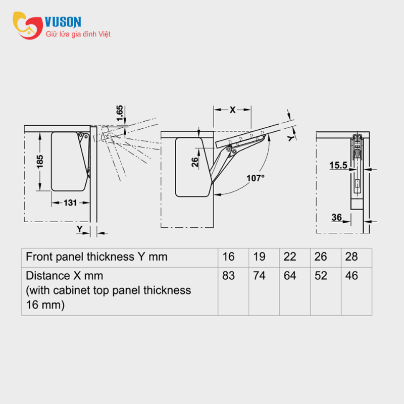 Bộ Tay Nâng Free Flap 3.15 Hafele 493.05.863