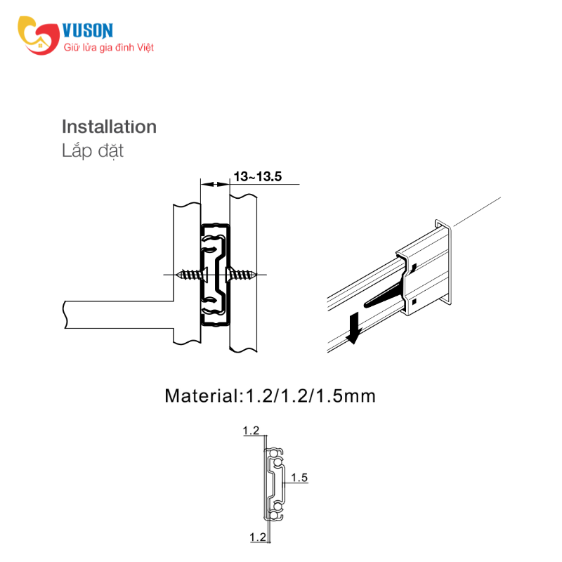 Ray bi giảm chấn toàn phần 250mm 30kg Hafele - 494.02.060